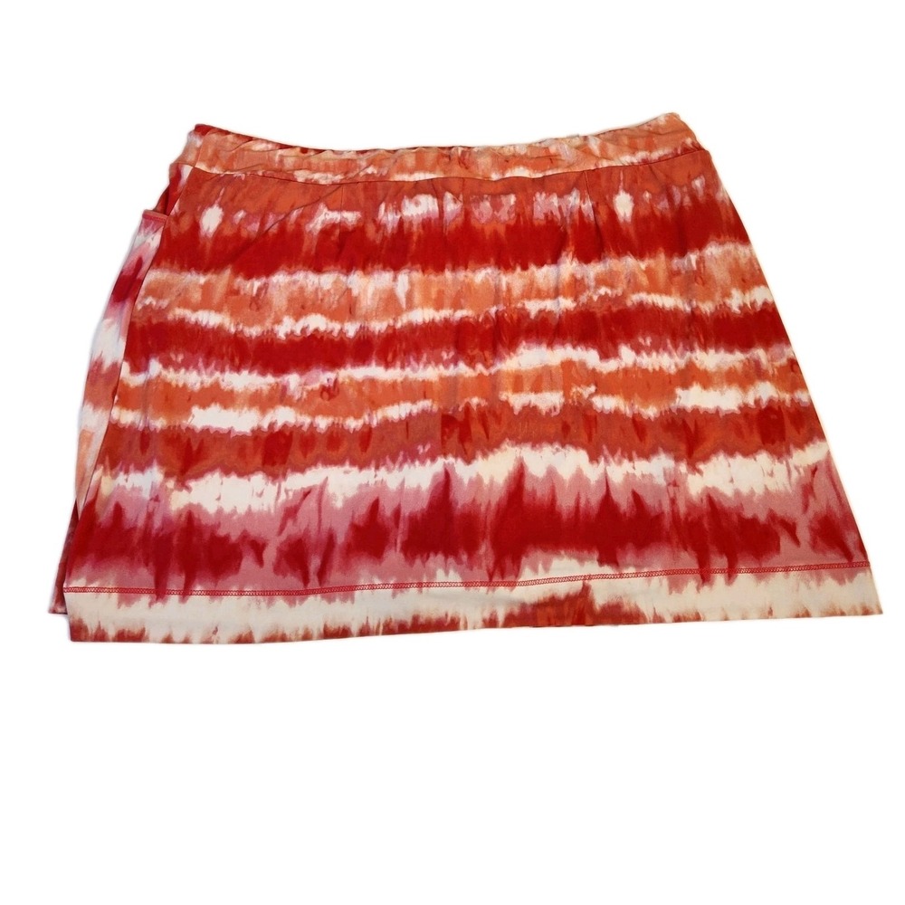 Chico's 3 Weekends Womens Knit Skort Sz XL Tie Dye Red Orange Pink Stretch Skirt - Picture 3 of 16